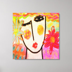 Woman with Summer Flowers Abstract Digital Art Can Canvas Print