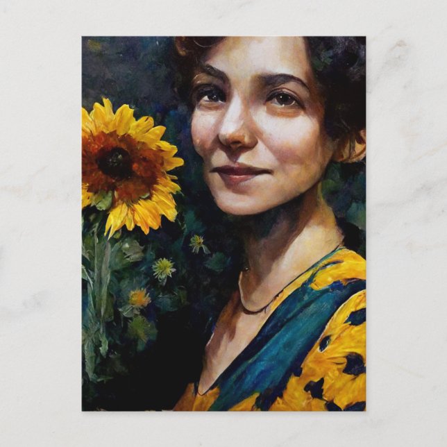 Woman With Sunflower Postcard (Front)