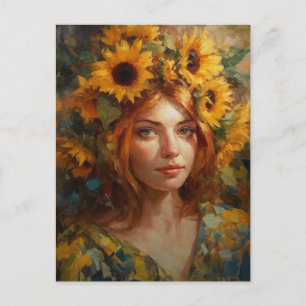 Woman With Sunflowers in Her Hair Postcard