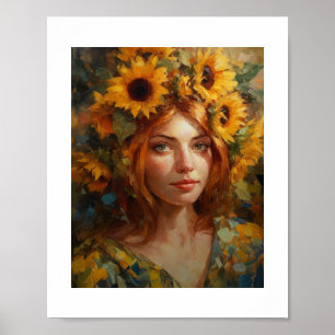 Woman With Sunflowers in Her Hair Poster