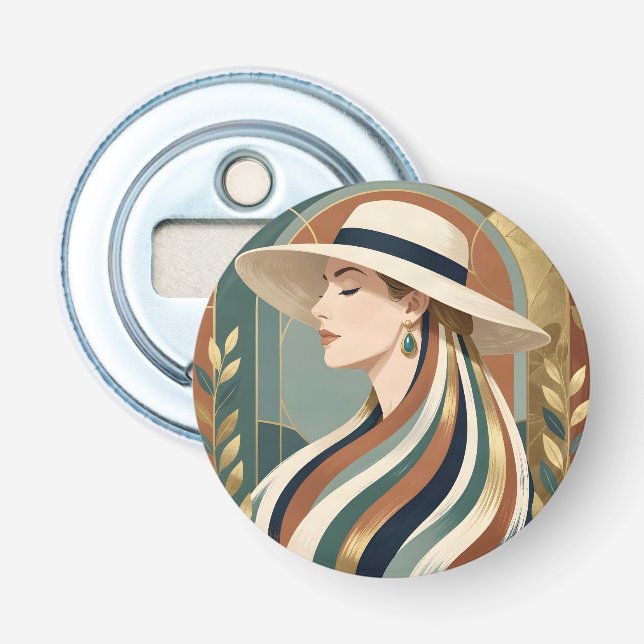 Woman with sunhat art deco bottle opener (Front)