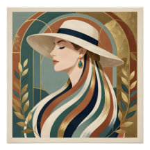 Woman with sunhat art deco