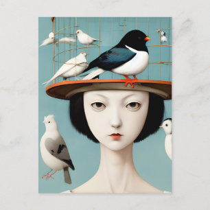 Woman With The Birdcage Hat Postcard