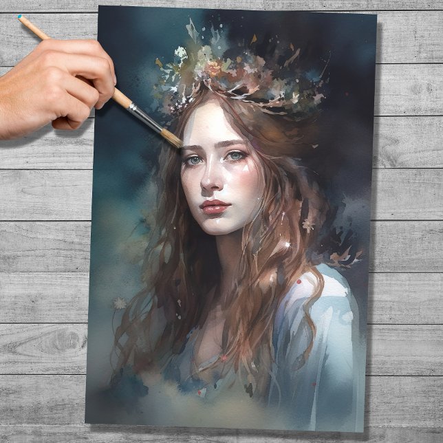 Woman with Tiara Watercolor 4 Decoupage Paper (Creator Uploaded)