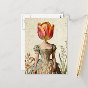 Woman With Tulip for a Head Postcard
