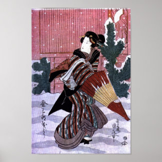 Woman With Umbrella in the Snow Poster