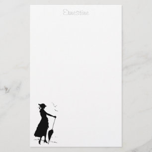Woman with umbrella stationery - personalised