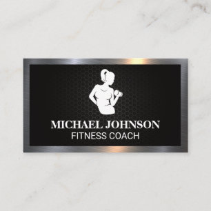 Woman with Weight   Metal Border Business Card