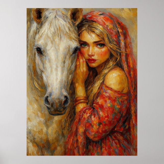 Woman with White Horse fine art print (Front)