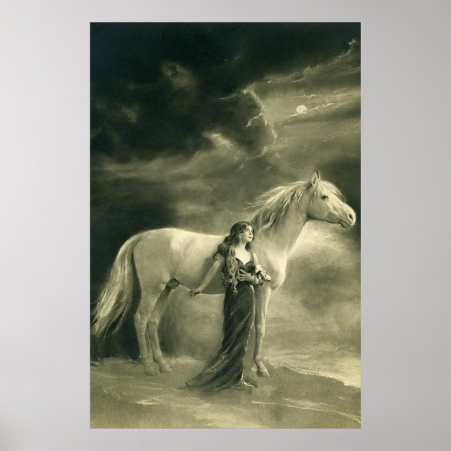 Woman with white horse. poster (Front)