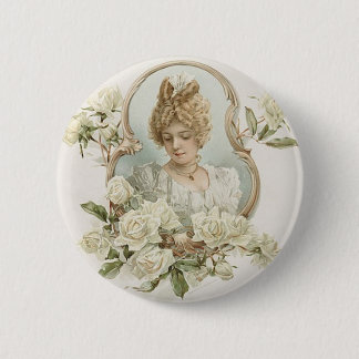 Woman with White Roses Button