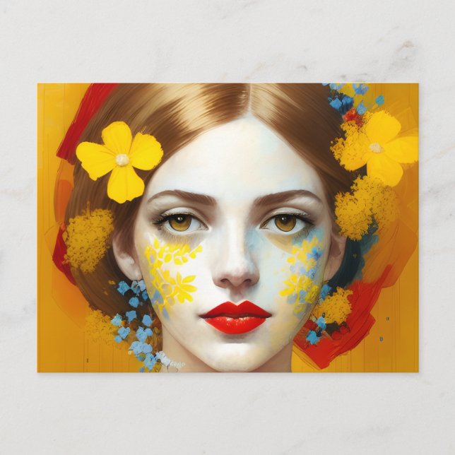 Woman With Yellow Flowers Postcard (Front)