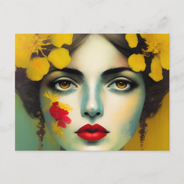 Woman With Yellow Flowers Postcard (Front)