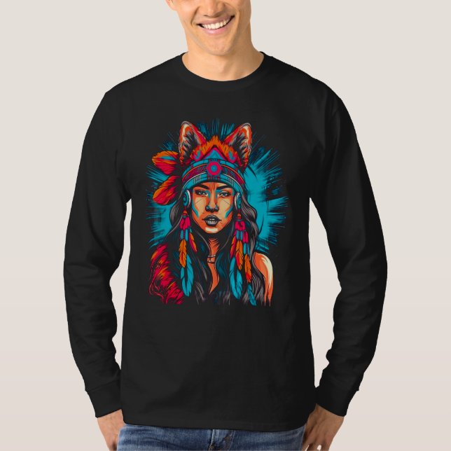 Woman Wolf Head Native American Intuitive T-Shirt (Front)