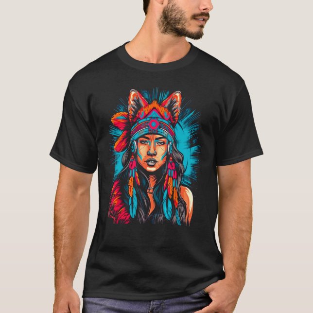 Woman Wolf Head Native American Intuitive T-Shirt (Front)