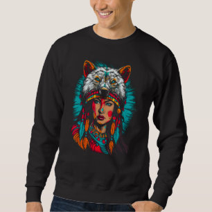 Woman Wolf Head Native American Unyielding Sweatshirt