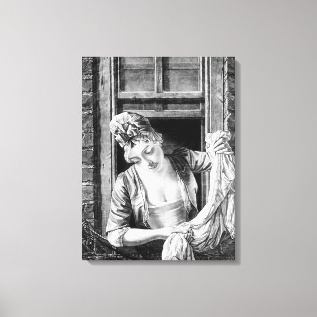 Woman wringing washing canvas print (Front)