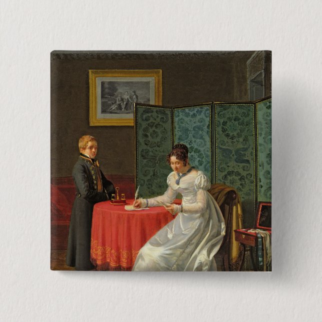 Woman Writing a Letter 15 Cm Square Badge (Front)
