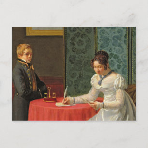 Woman Writing a Letter Postcard