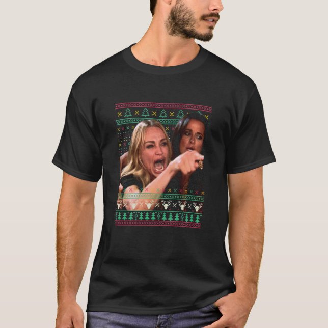 Woman Yelling At A Cat Ugly Christmas Sweater Meme (Front)