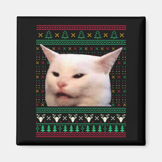 Woman Yelling At A Cat Ugly X-mas Sweaters Funny M Magnet (Front)