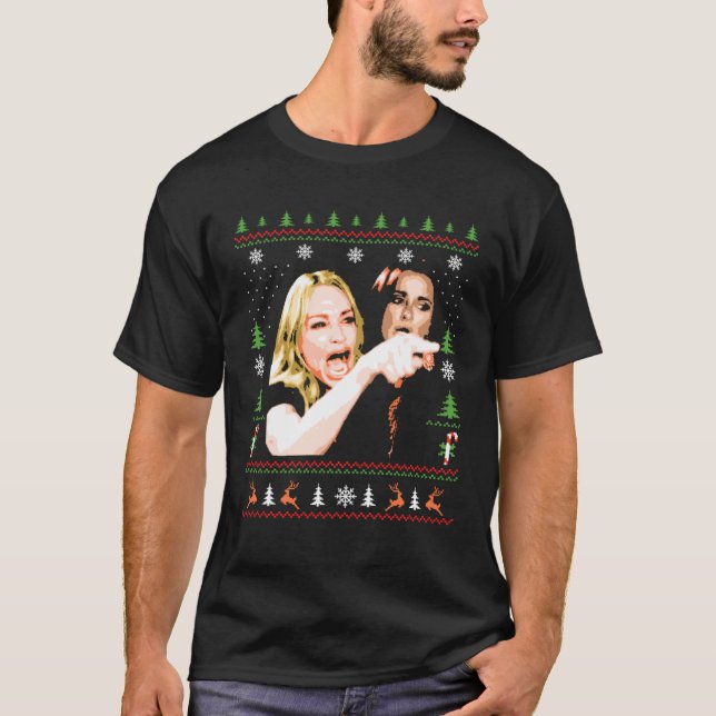 Woman Yelling at Cat Meme  Ugly Christmas T-Shirt (Front)
