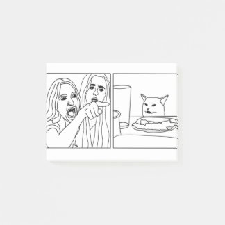 Woman yelling at cat outline post-it notes