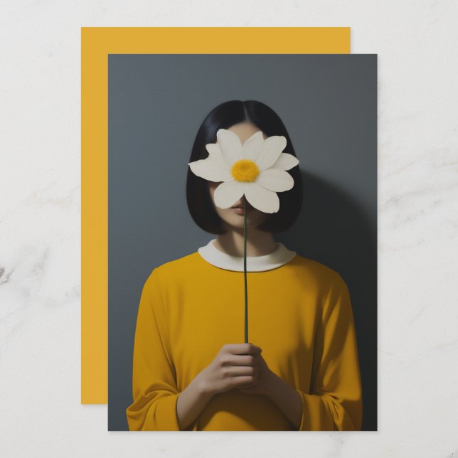 Woman Yellow Dress White Flower Invitation (Front/Back)