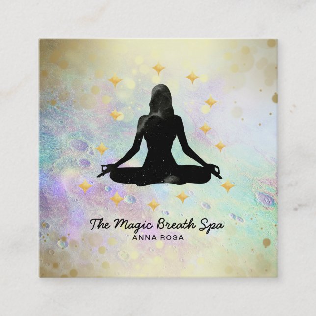 *~ Woman Yoga Meditation  Mindfulness Gold Glitter Square Business Card (Front)