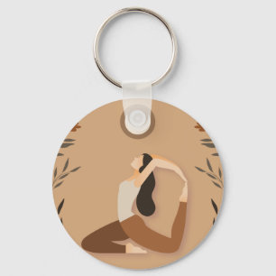 Woman yoga pose moon spiritual witchy key ring