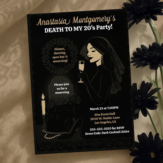 Woman's 30th Birthday Gothic Glam Death to My 20s Invitation (Woman's 30th Birthday Gothic Glam Death to My 20s Invitation)