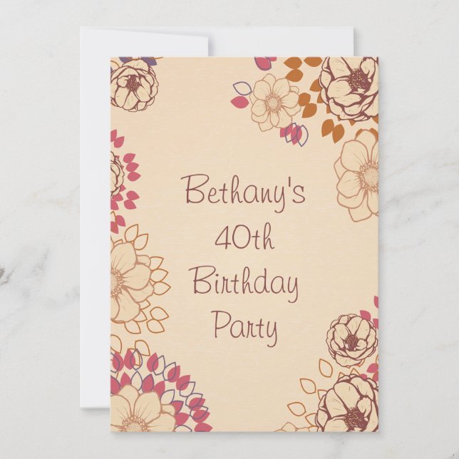Woman's 40th Birthday Cute Modern Floral Invitation (Front)