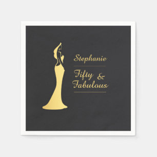 Woman's 50th Modern Gold Cocktail Dress Birthday Napkin