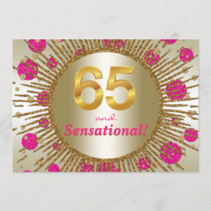 Womans 65th Birthday Party Fuchsia Pink Gold Invitation