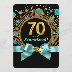 Womans 70th Birthday Party Blue and Gold Invitation