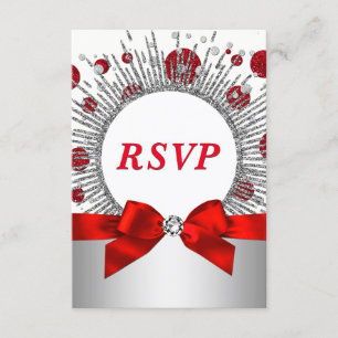 Womans 70th Birthday Party RSVP Red Silver Card