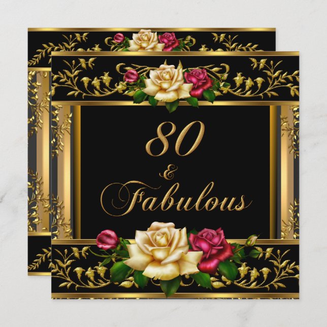 Womans 80th Birthday Party Rose Gold Vintage Invitation (Front/Back)