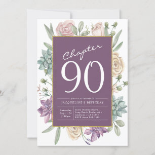 Woman's 90th Birthday Floral Surprise Party Invitation