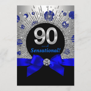 Womans 90th Birthday Party Royal Blue Silver Invitation