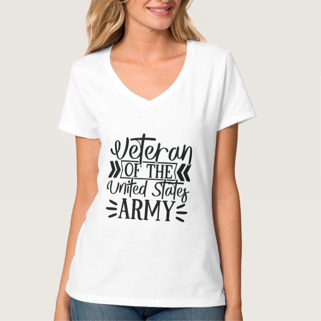 Woman's Army Veteran Proud Military V-Neck T-Shirt (Front)