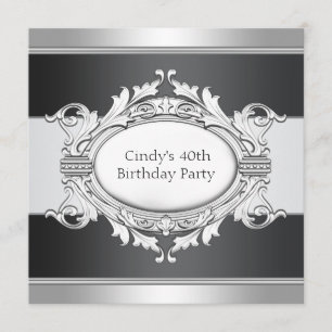 Womans Black 40th Birthday Invitation