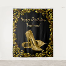 Womans Black Gold Shoe Birthday Party XL Backdrop