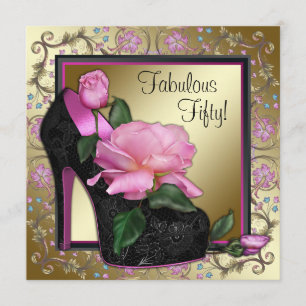 Womans Black Pink Gold 50th Birthday Party Invitation