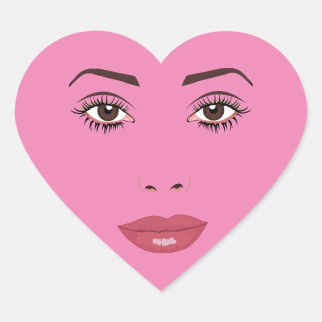 Womans Brown eyes red lipstick heart Face Art Heart Sticker (Front)