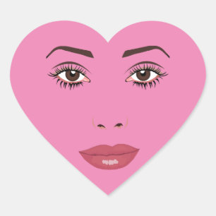 Womans Brown eyes red lipstick heart Face Art Sticker