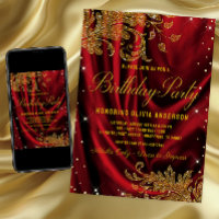 Womans Burgundy Gold Birthday Party Invitation