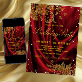 Womans Burgundy Gold Birthday Party Invitation