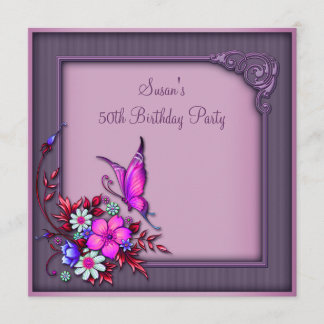 Womans Butterfly 50th Birthday Party Invitation