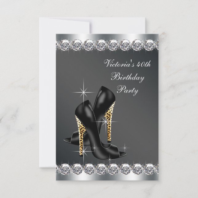 Womans Chic Black Birthday Party Invitation (Front)