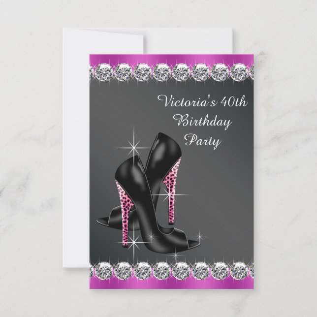 Womans Chic Fuchsia Birthday Party RSVP Invitation (Front)